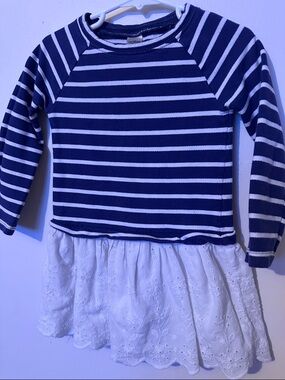 OshKosh B'gosh Navy & White Eyelet Dress EMBROIDERED